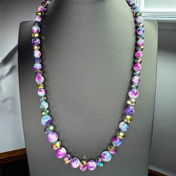 Vintage Fifth Avenue Glass Beaded Necklace AB Watercolours Springs Pastels - Picture 1 of 10